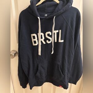 Barstool Navy Hoodie with White Lettering